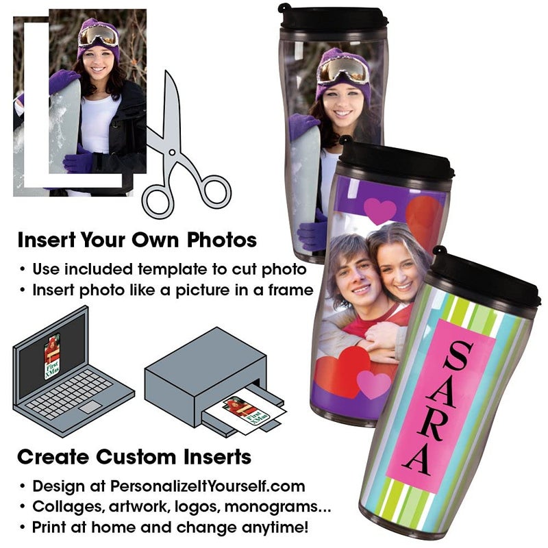 PixMug 14 oz Photo Travel Mug with Flip Top - PixMug - The Mug That's a Picture Frame - DIY - Insert Your Own Photos or Create and Print Inserts Online â€“ 1 Pack - Image 2